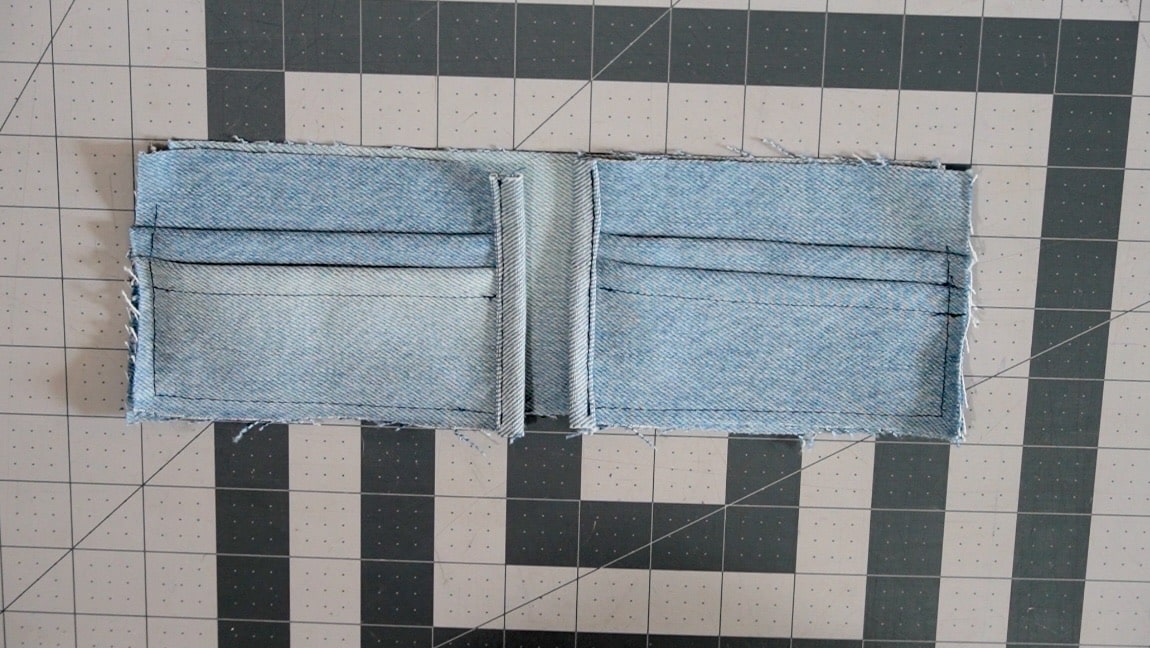 baste the side pocket pieces to the long inner pocket piece. baste around the side and bottom