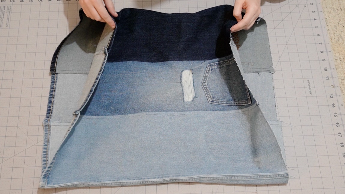 sew jeans legs together into loop