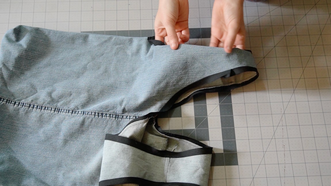 turn bias tape to reverse side of bag