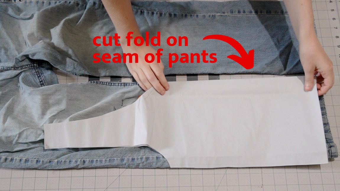 cut pattern on fold of jeans