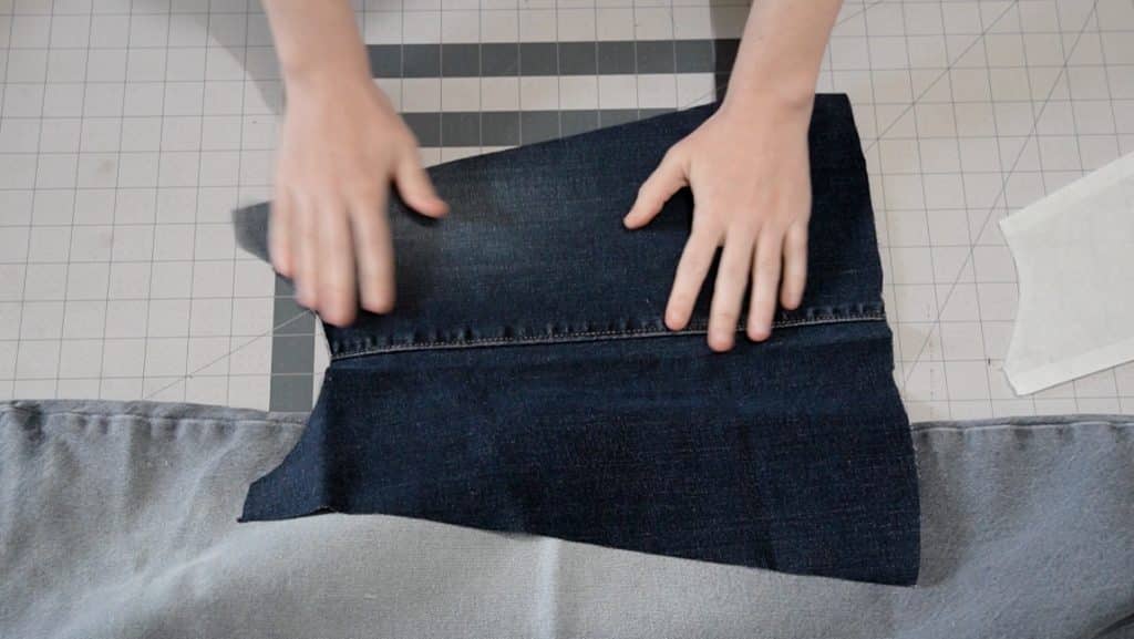 cut pattern on fold of jeans