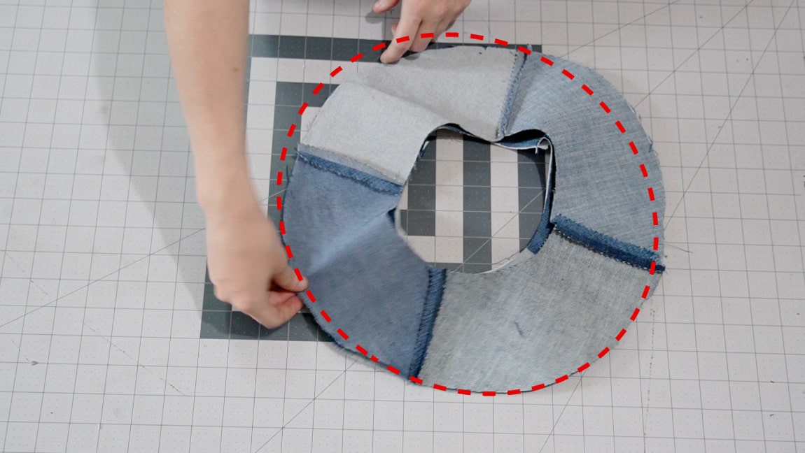 sew brim to lining along outer perimeter