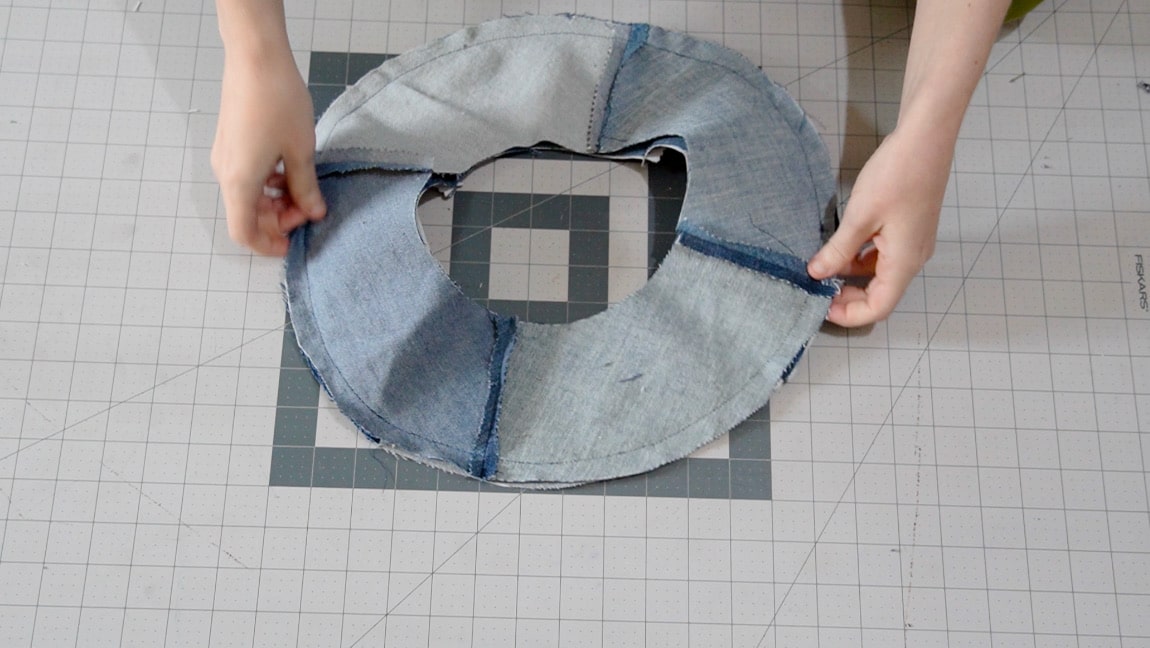sew brim to lining along outer perimeter