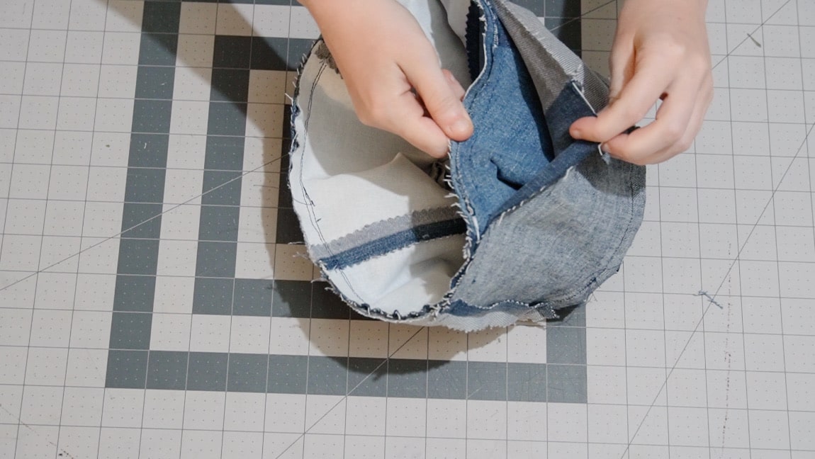 sew lining around brim, leave gap