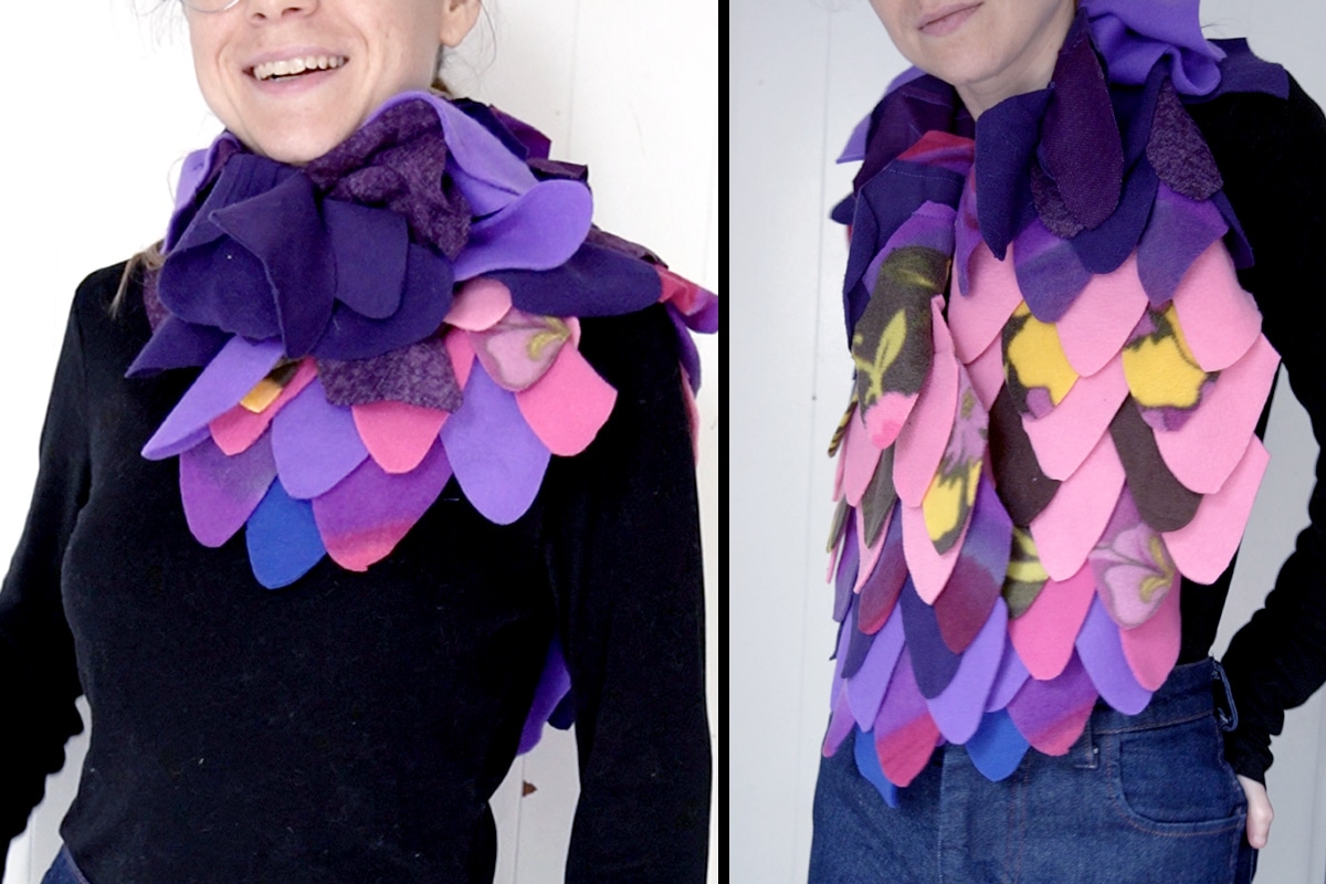 fleece scrap feather scarf