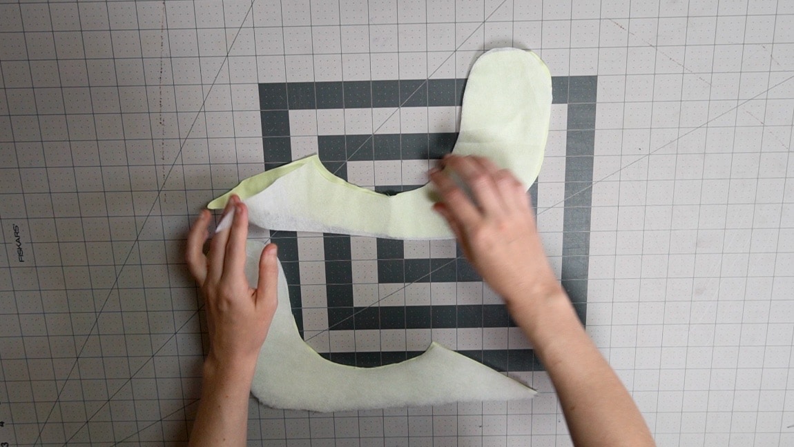 apply interfacing to snails and batting to one side