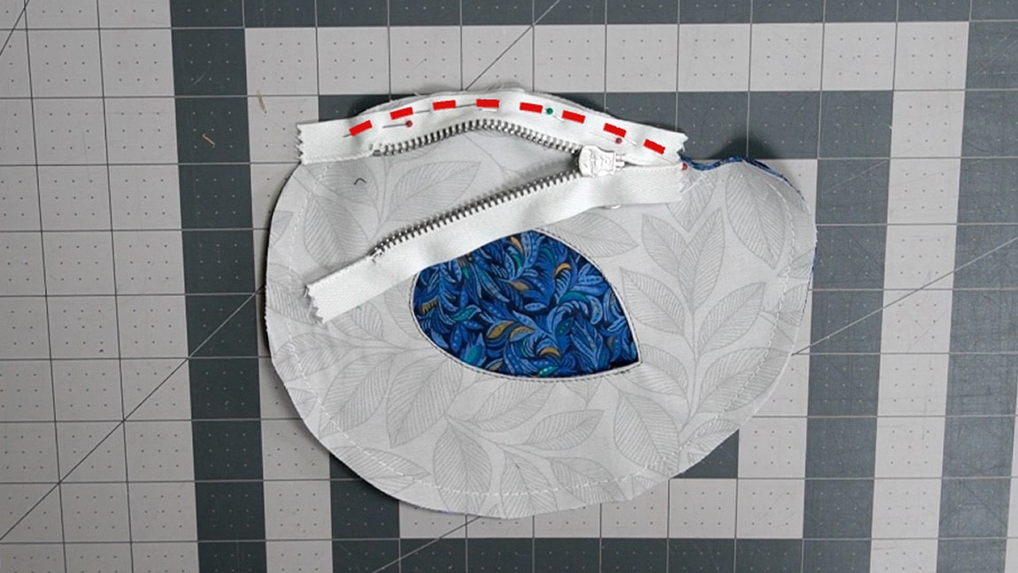 sew zipper face down to bird