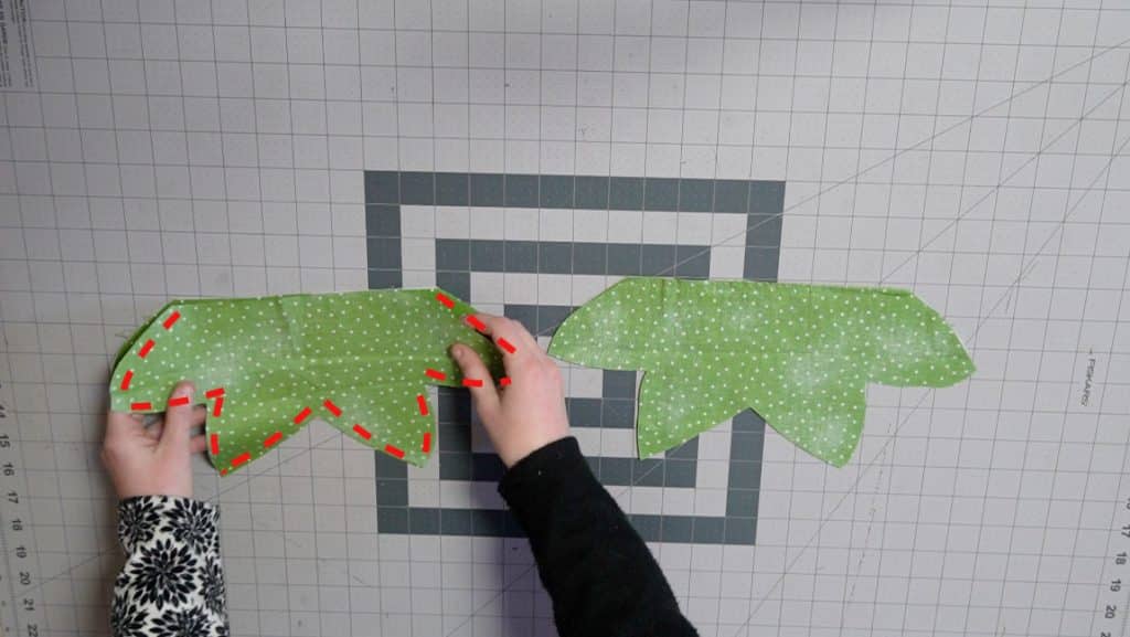 sew strawberry greens together