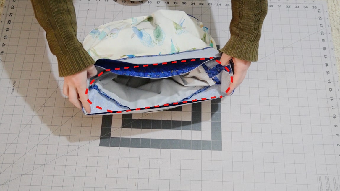 put lining into bag and sew along the perimeter