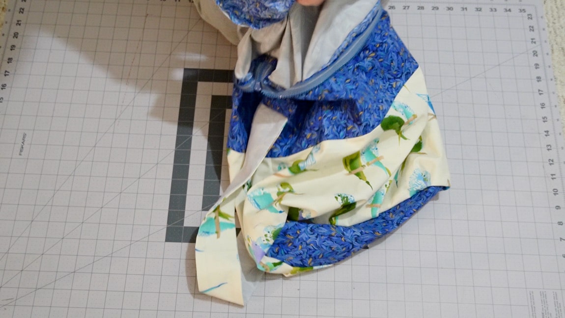 turn bag to the right side through the zipper and base of the lining