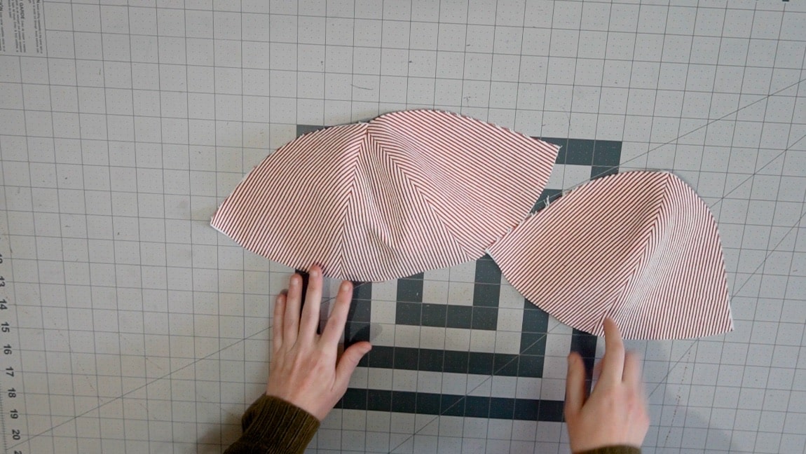 sew hat pieces together, one group of 2, one group of 3