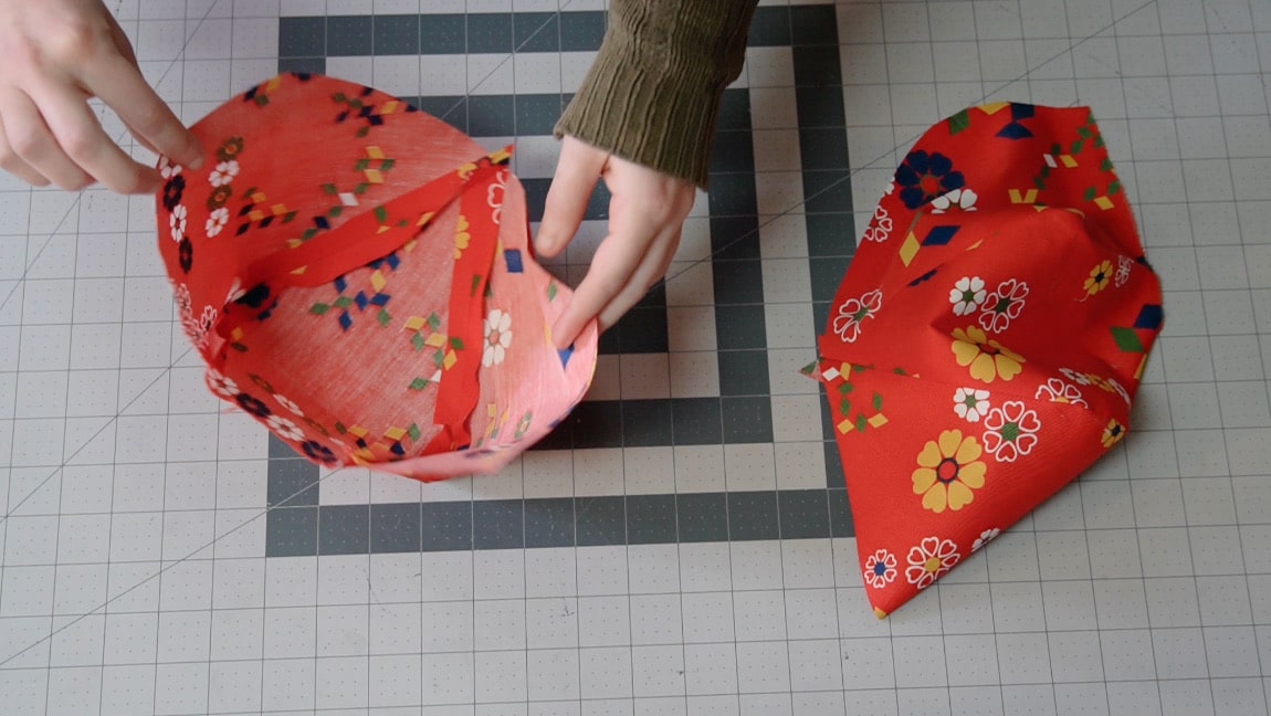 sew the hat pieces together in two groups of three