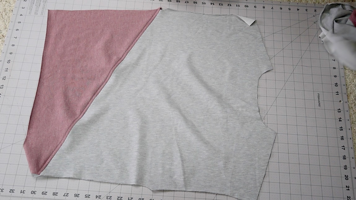 sew the color blocked pieces together before following pattern instructions