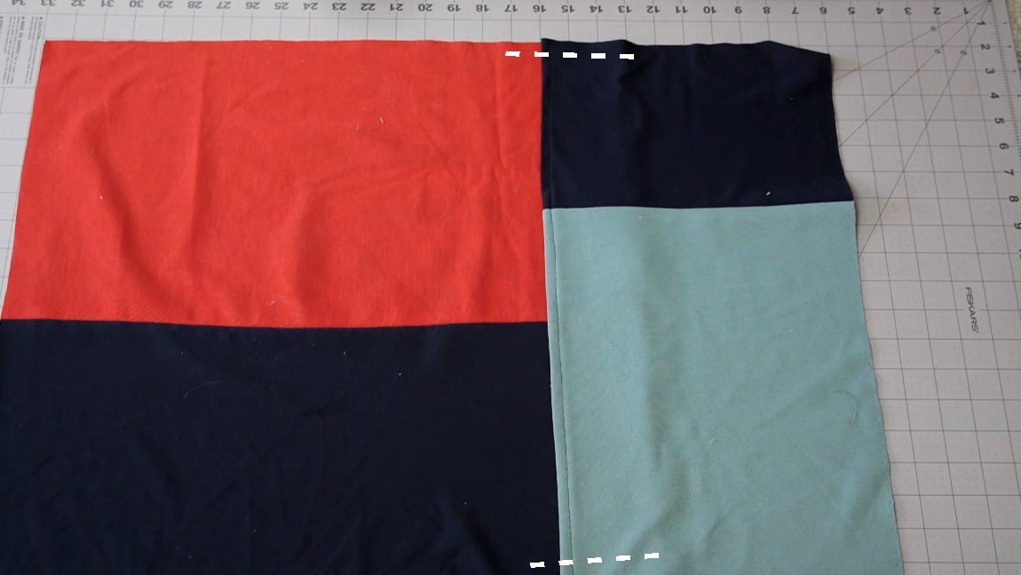 overlap the back pieces by 3 inches and baste together