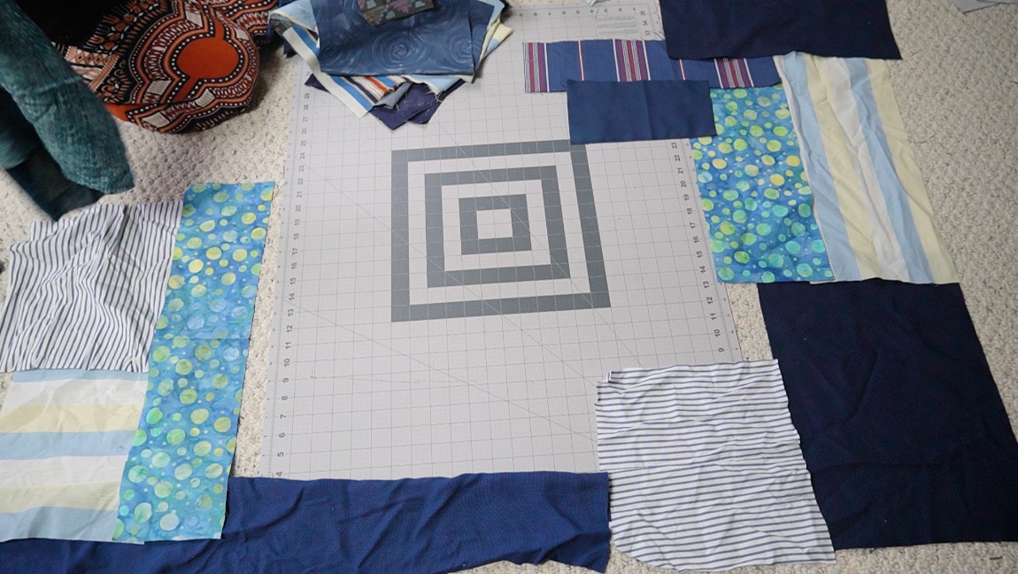 cut your fabric into squares and rectangles