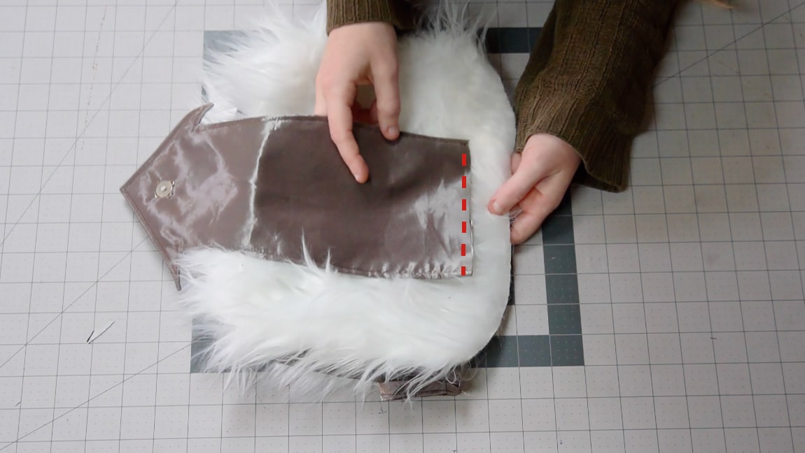 sew arrow to back of bag